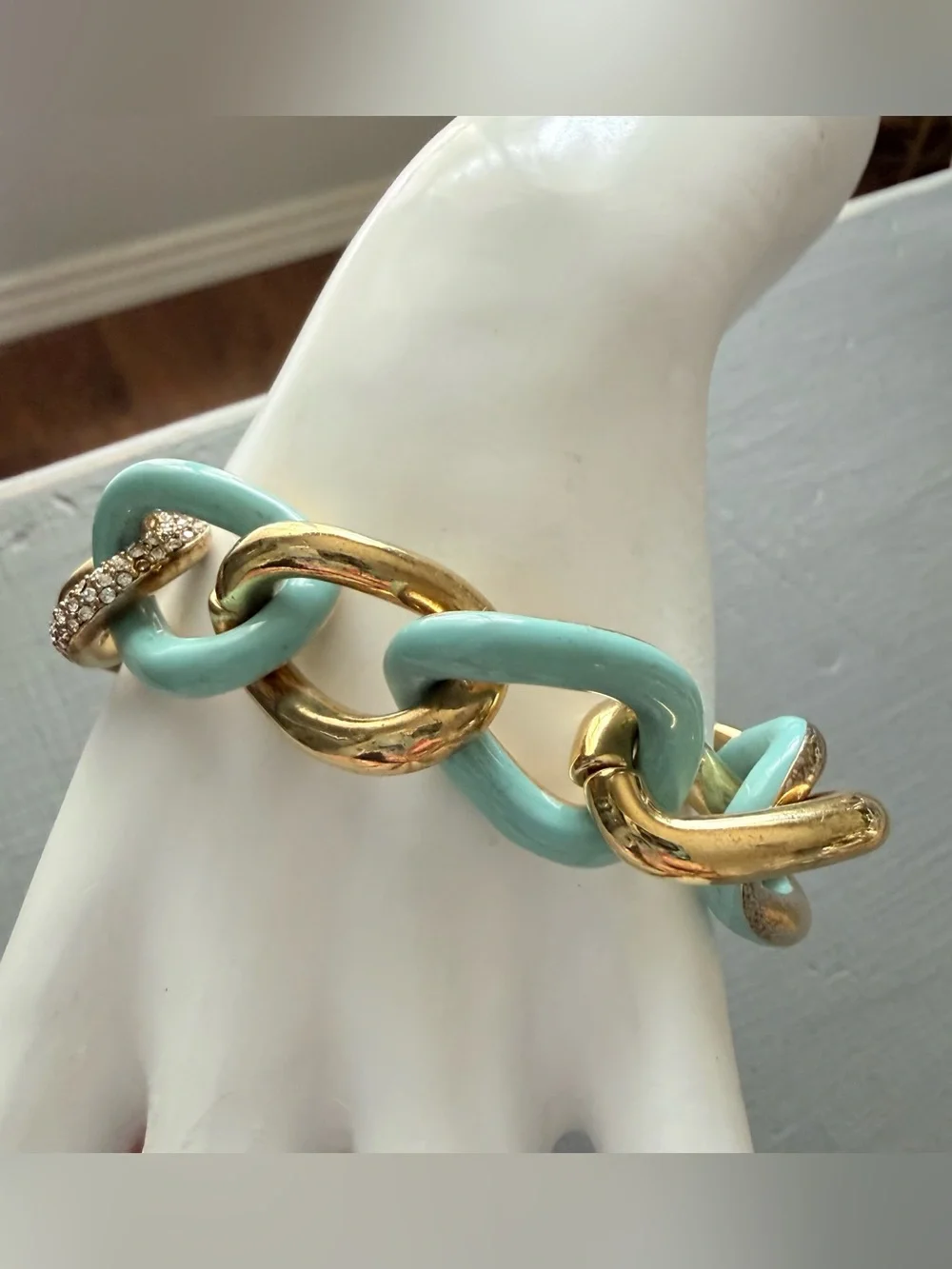 Kate Spade Gold Aqua Chunky Chain Link Bracelet NEW